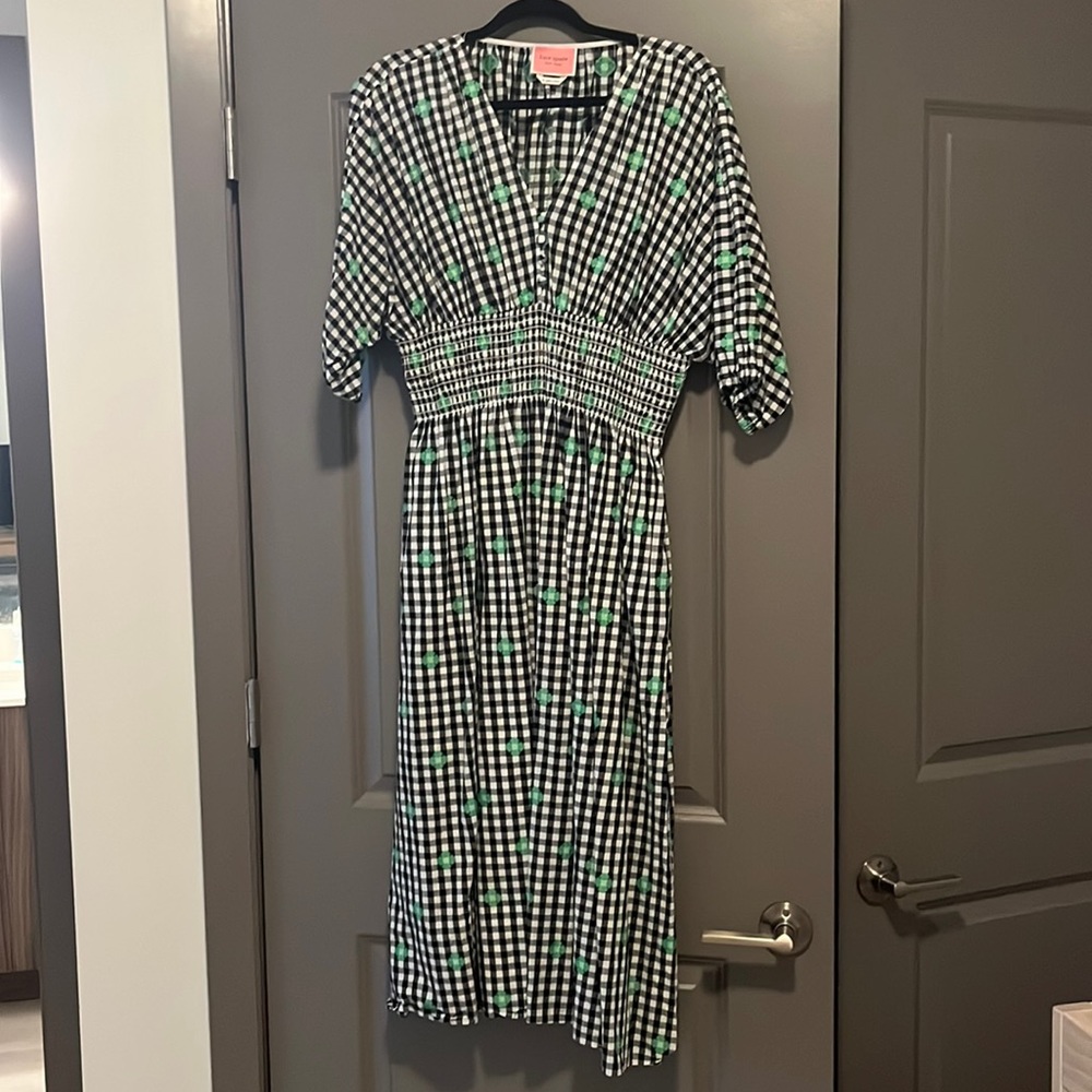 Cotton midi gingham embroidered Kate Spade dress